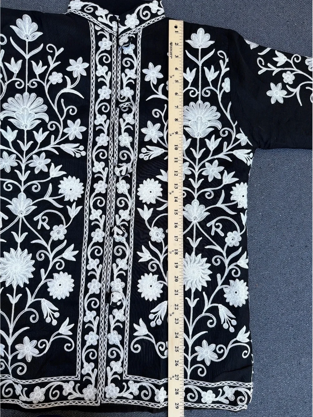 Handmade XL Black White Kashmiri Embroidered Jacket Coat